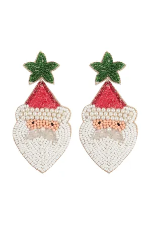 CHRISTMAS SANTA SEED BEADS WITH PEARL DROP EARRINGS