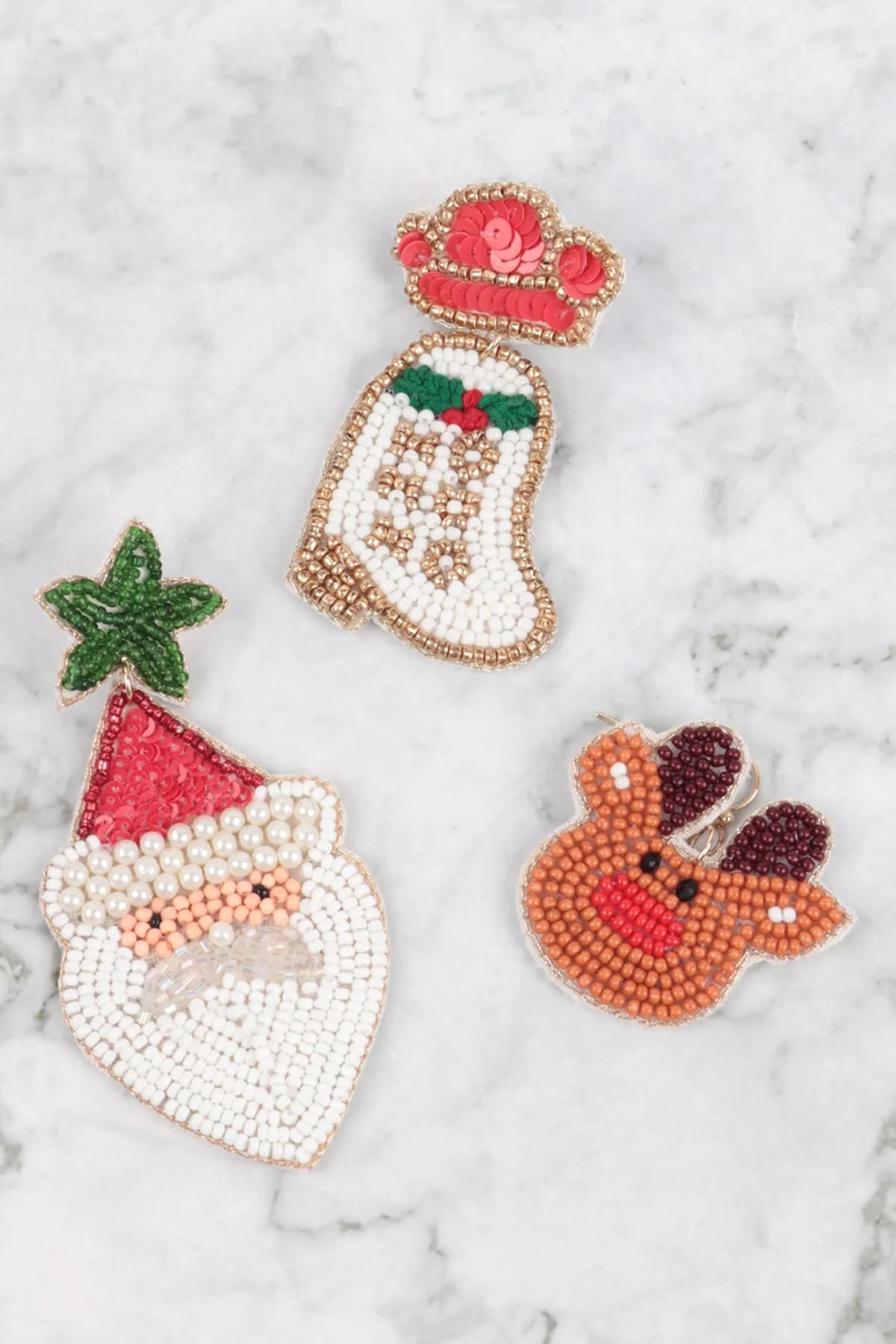 CHRISTMAS SANTA SEED BEADS WITH PEARL DROP EARRINGS
