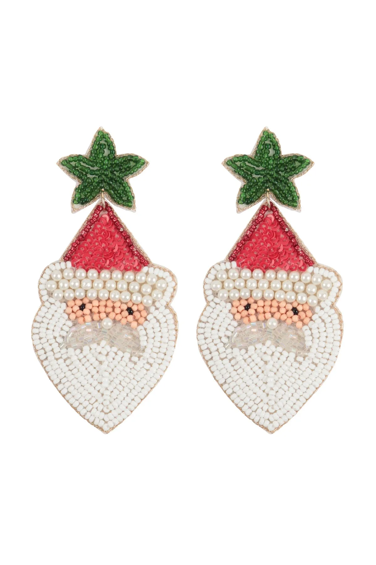 CHRISTMAS SANTA SEED BEADS WITH PEARL DROP EARRINGS