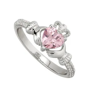 Claddagh Sterling Silver Birthstone and Crystal Ring October.