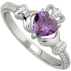 Claddagh Sterling Silver Birthstone Ring February