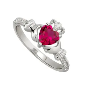 Claddagh Sterling Silver Birthstone Ring July