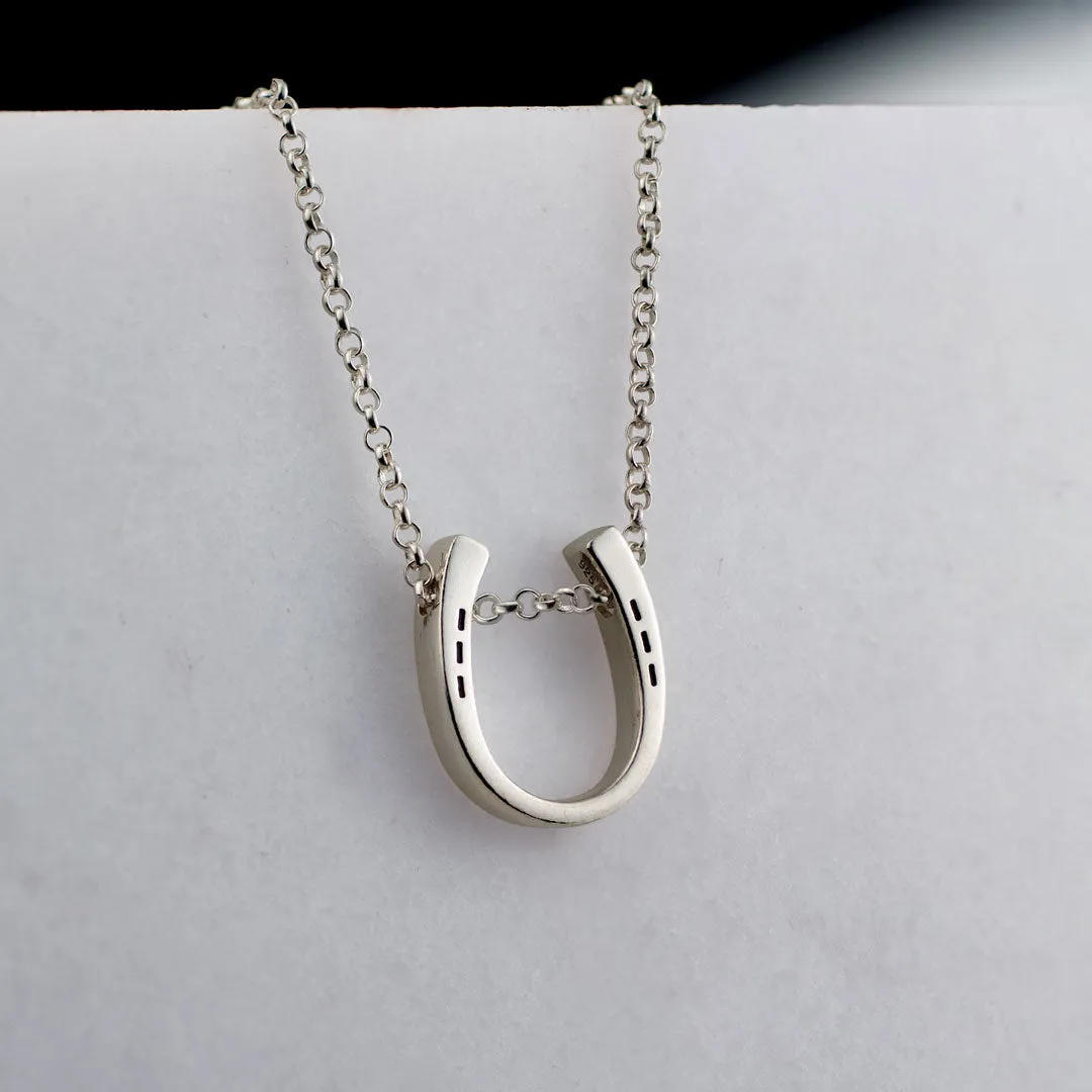 Classique - Horseshoe Pendant and Rolo Chain Sterling Silver Necklace