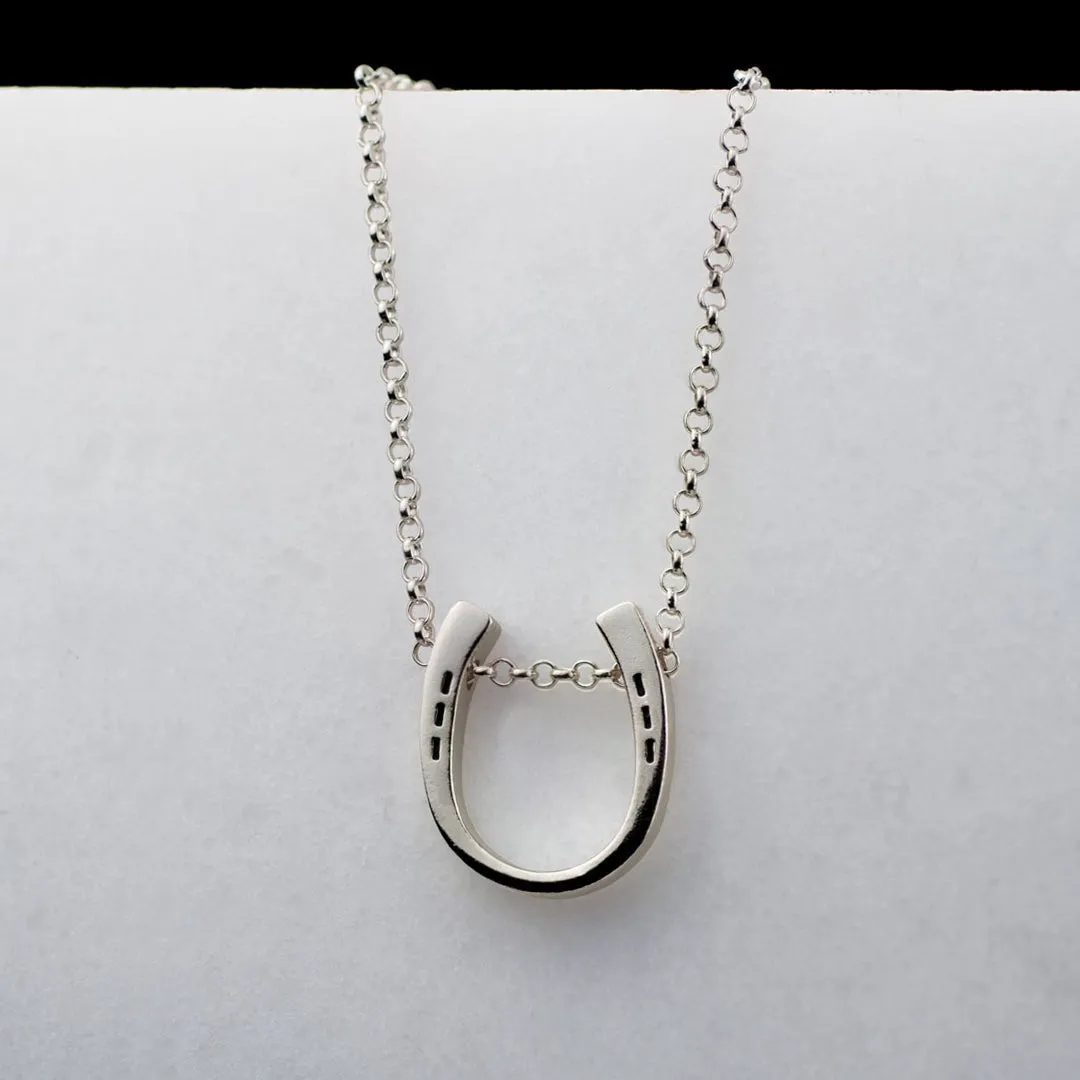 Classique - Horseshoe Pendant and Rolo Chain Sterling Silver Necklace