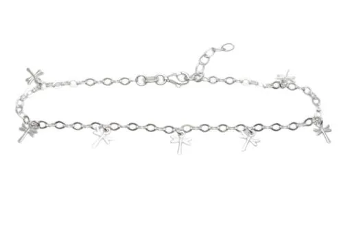 Classy Sterling Silver Adjustable Dragonfly Anklet