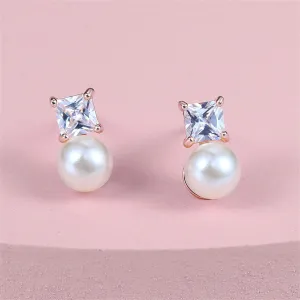 Clear Crystal & Pearl Silver-Plated Drop Earrings