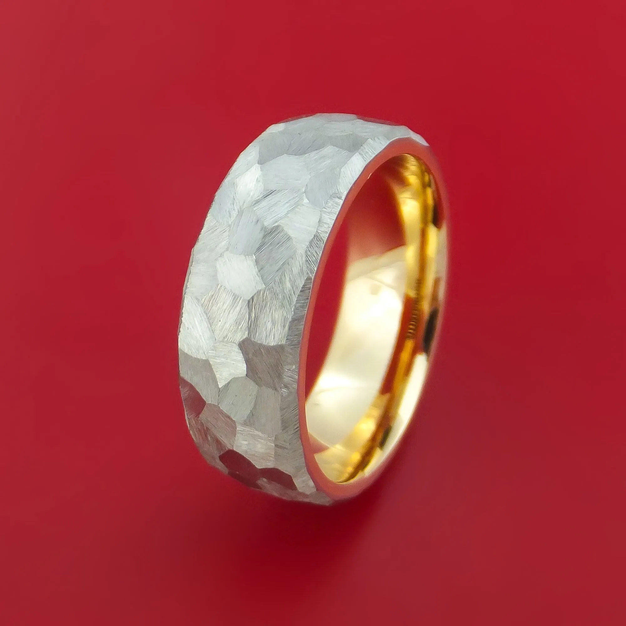 Cobalt Chrome and 14K Yellow Gold Sleeve Ring Rock Hammer Finish Custom Made Band