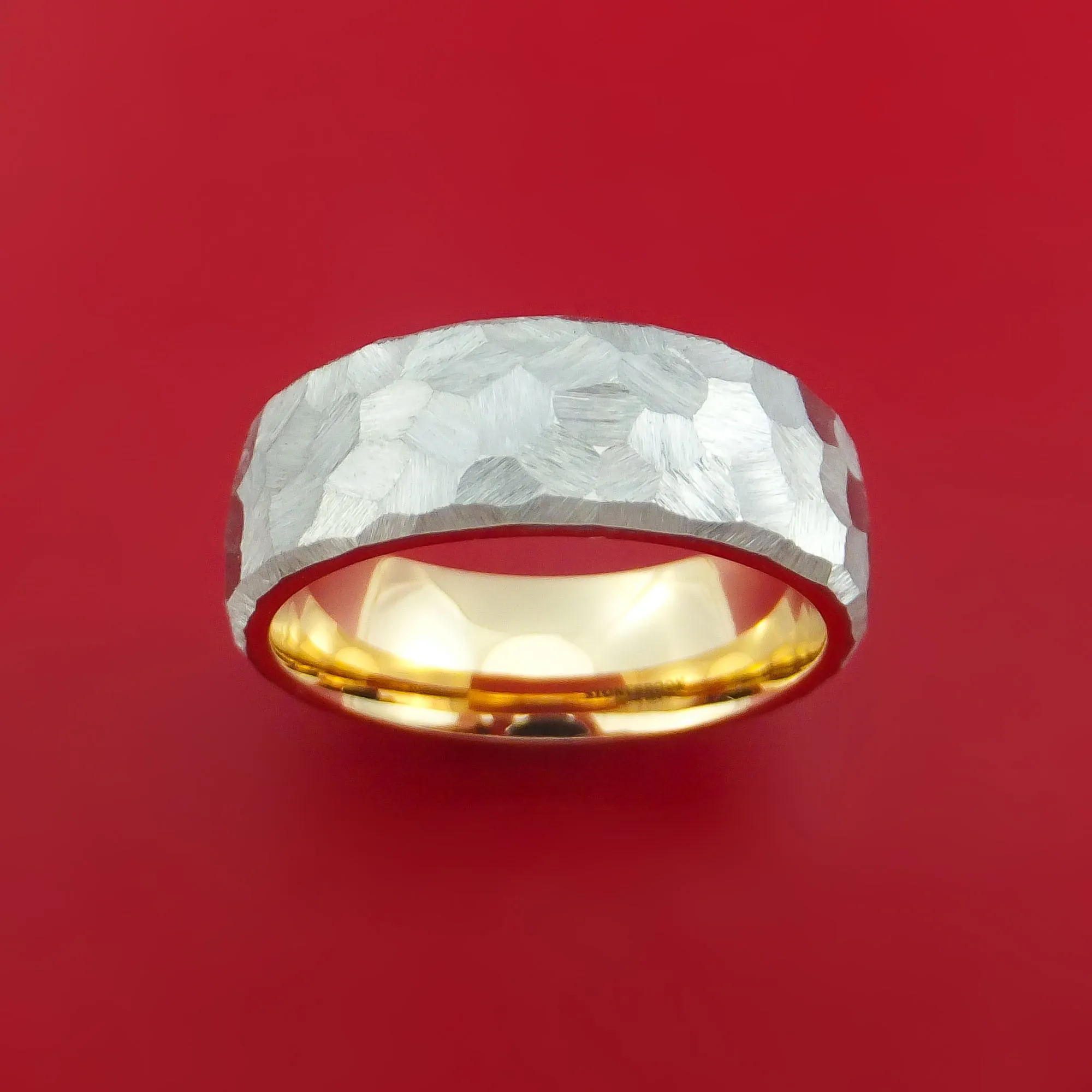 Cobalt Chrome and 14K Yellow Gold Sleeve Ring Rock Hammer Finish Custom Made Band