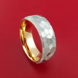 Cobalt Chrome and 14K Yellow Gold Sleeve Ring Rock Hammer Finish Custom Made Band