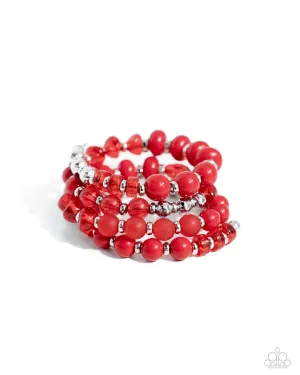 Colorful Charade - Red - Beaded Paparazzi Coil Bracelet