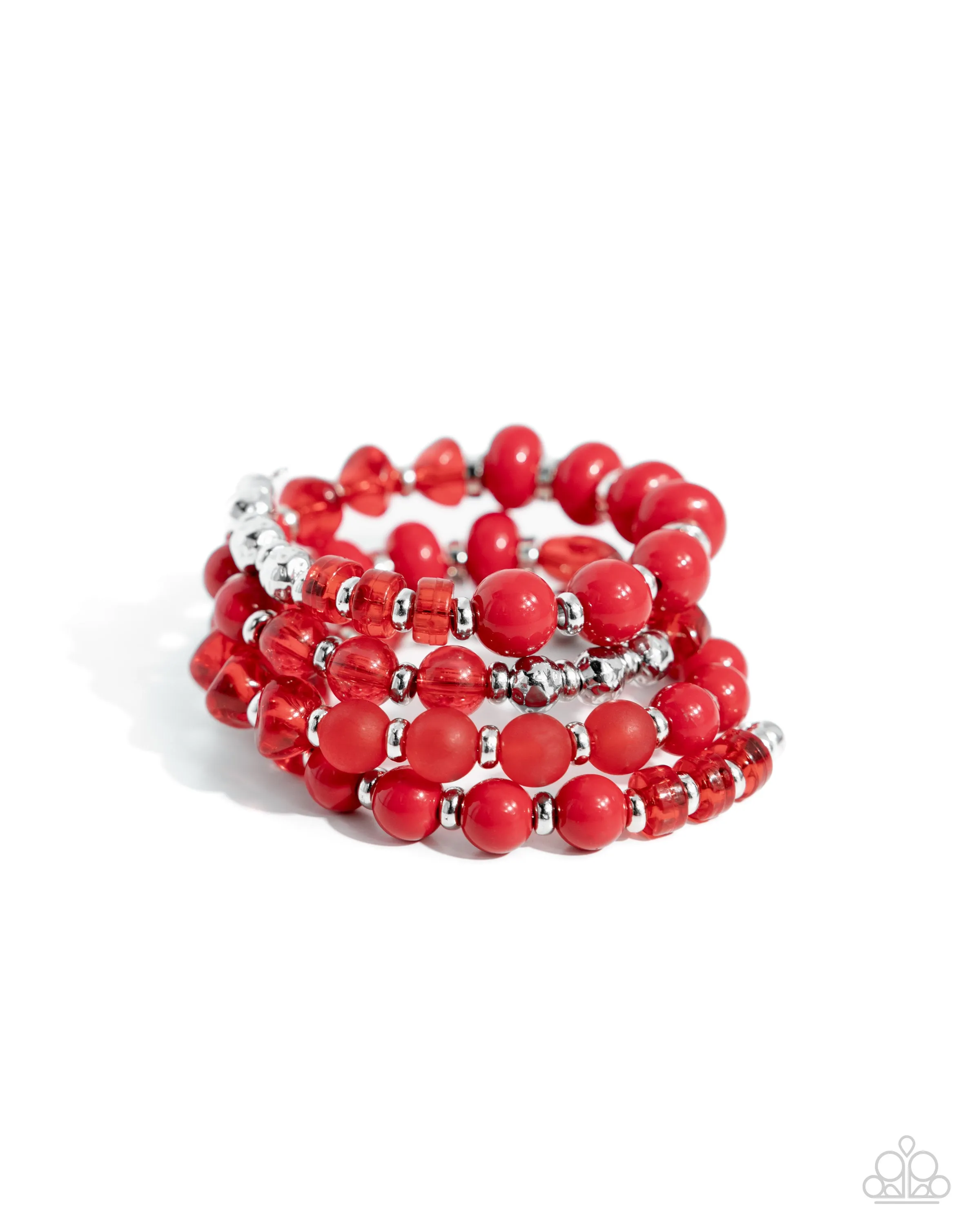 Colorful Charade - Red - Beaded Paparazzi Coil Bracelet