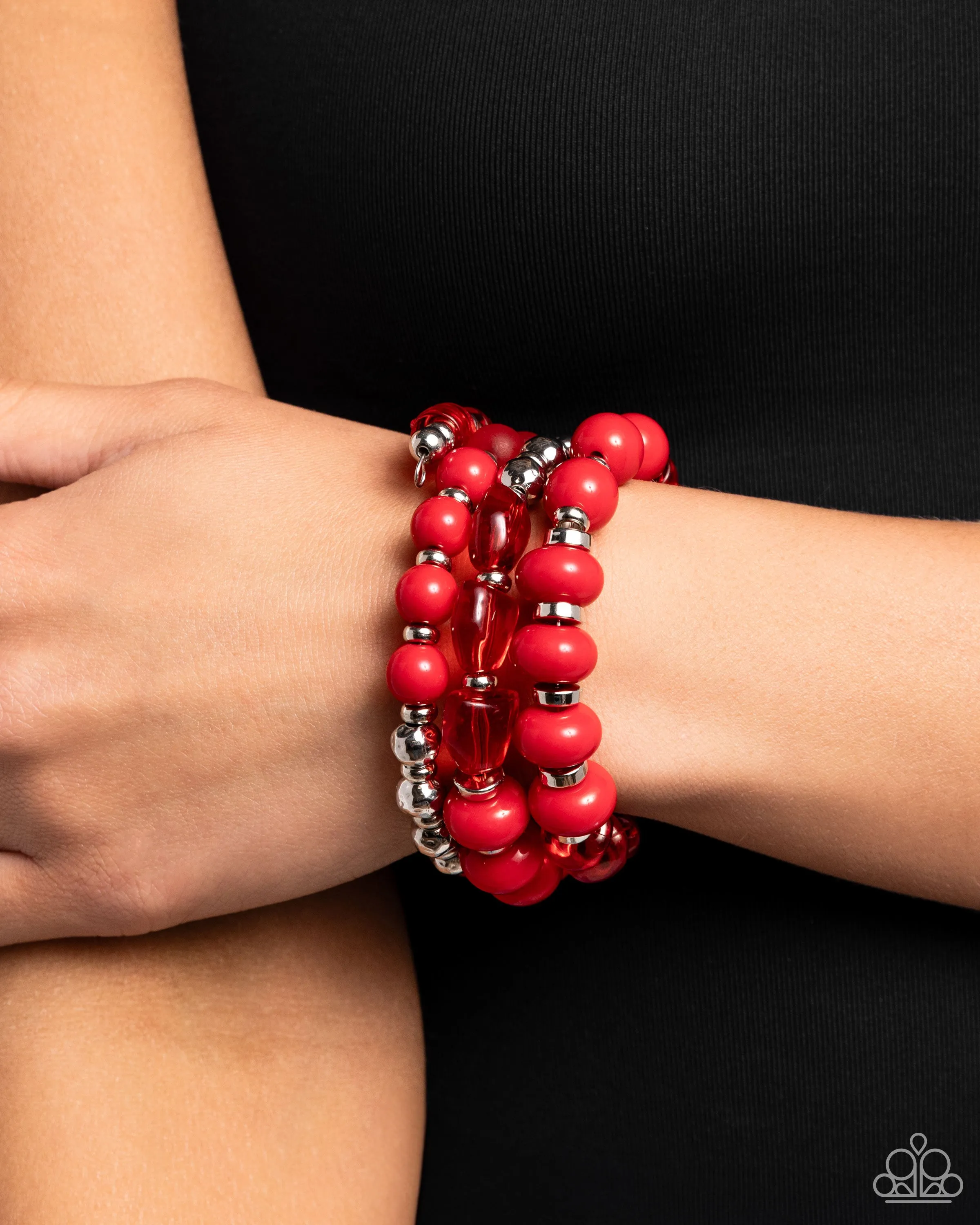 Colorful Charade - Red - Beaded Paparazzi Coil Bracelet