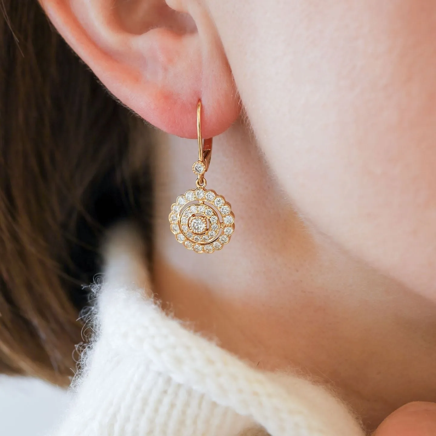 Concentric White Diamond Drop Earrings