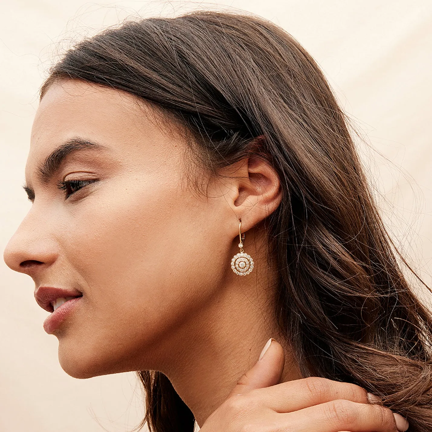 Concentric White Diamond Drop Earrings