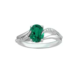 Created Emerald and Diamond Accent Silver Ring