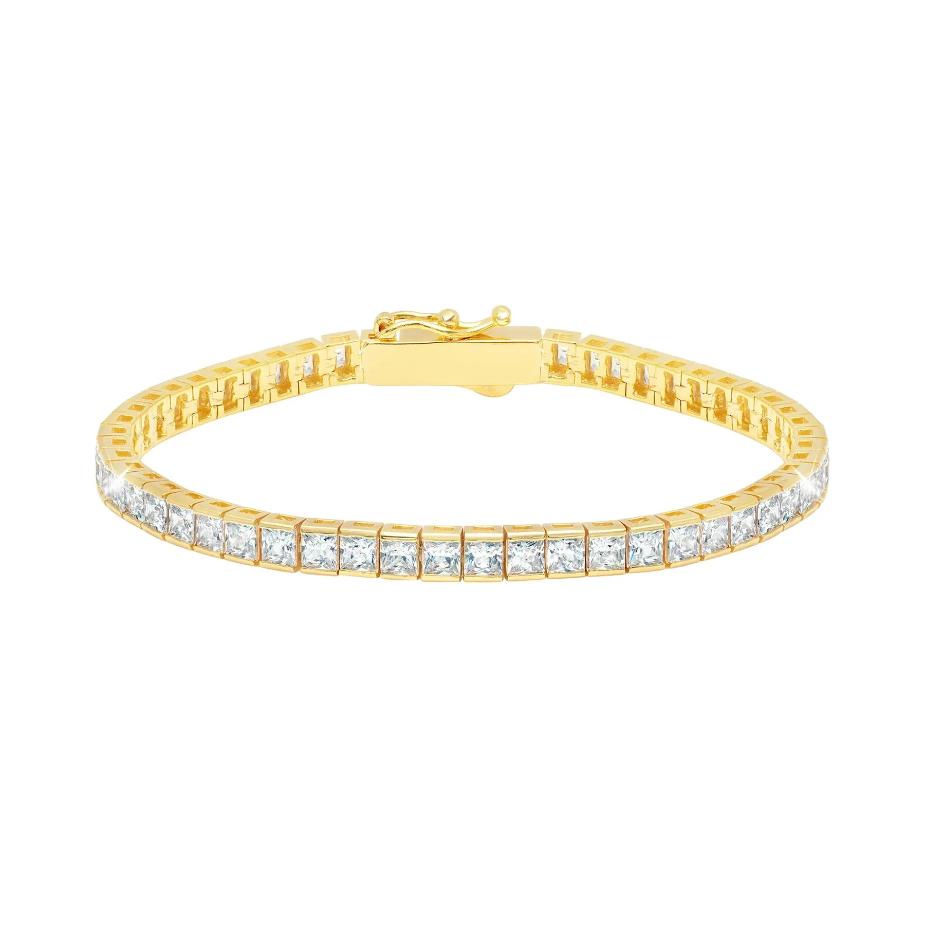 Crislu Brilliant Square Princess Cut 3mm Tennis Anklet Finished in 18kt Yellow Gold