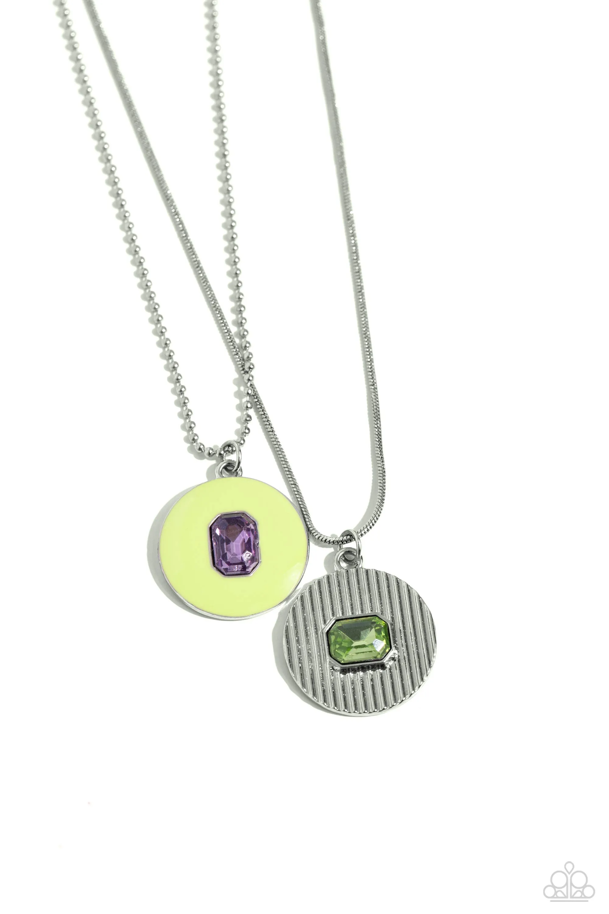 Cryptic Couture - Green - Neon Painted Pendant Rhinestone Tiered Paparazzi Short Necklace