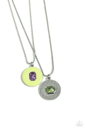Cryptic Couture - Green - Neon Painted Pendant Rhinestone Tiered Paparazzi Short Necklace