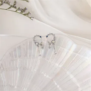 Crystal & Cubic Zirconia Silver-Plated Half Moon Charm Drop Earrings