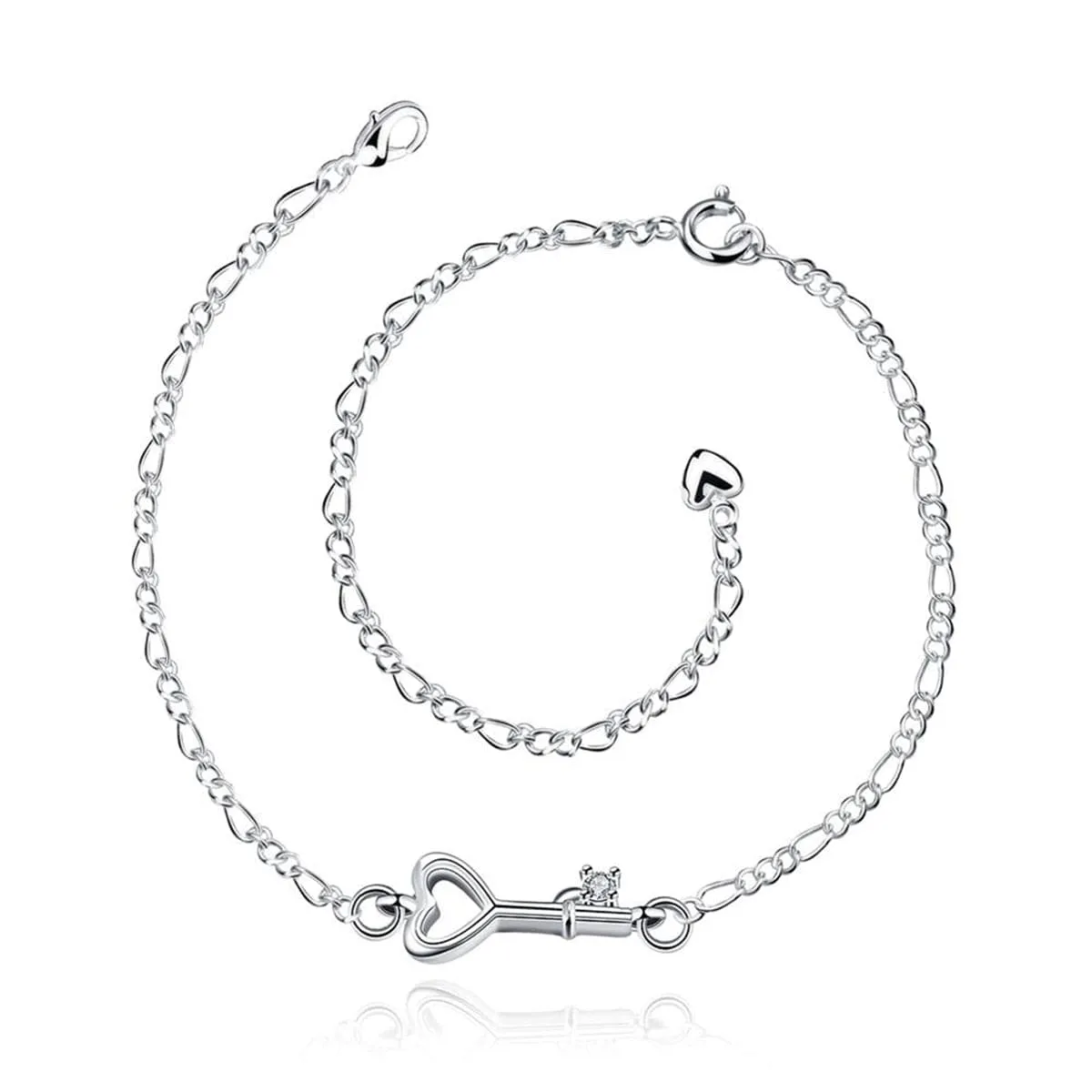 Crystal & Silver-Plated Heart Key Anklet