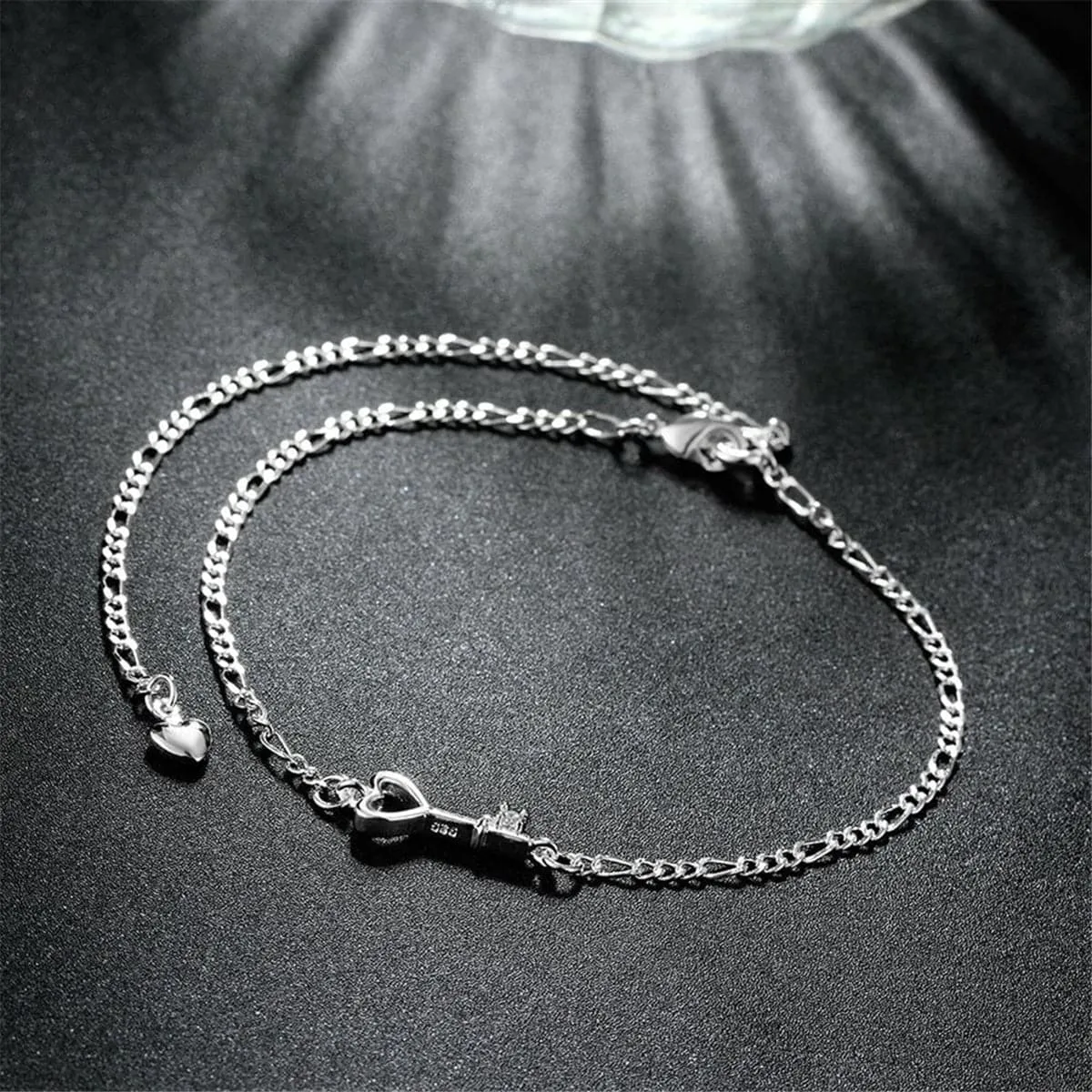 Crystal & Silver-Plated Heart Key Anklet