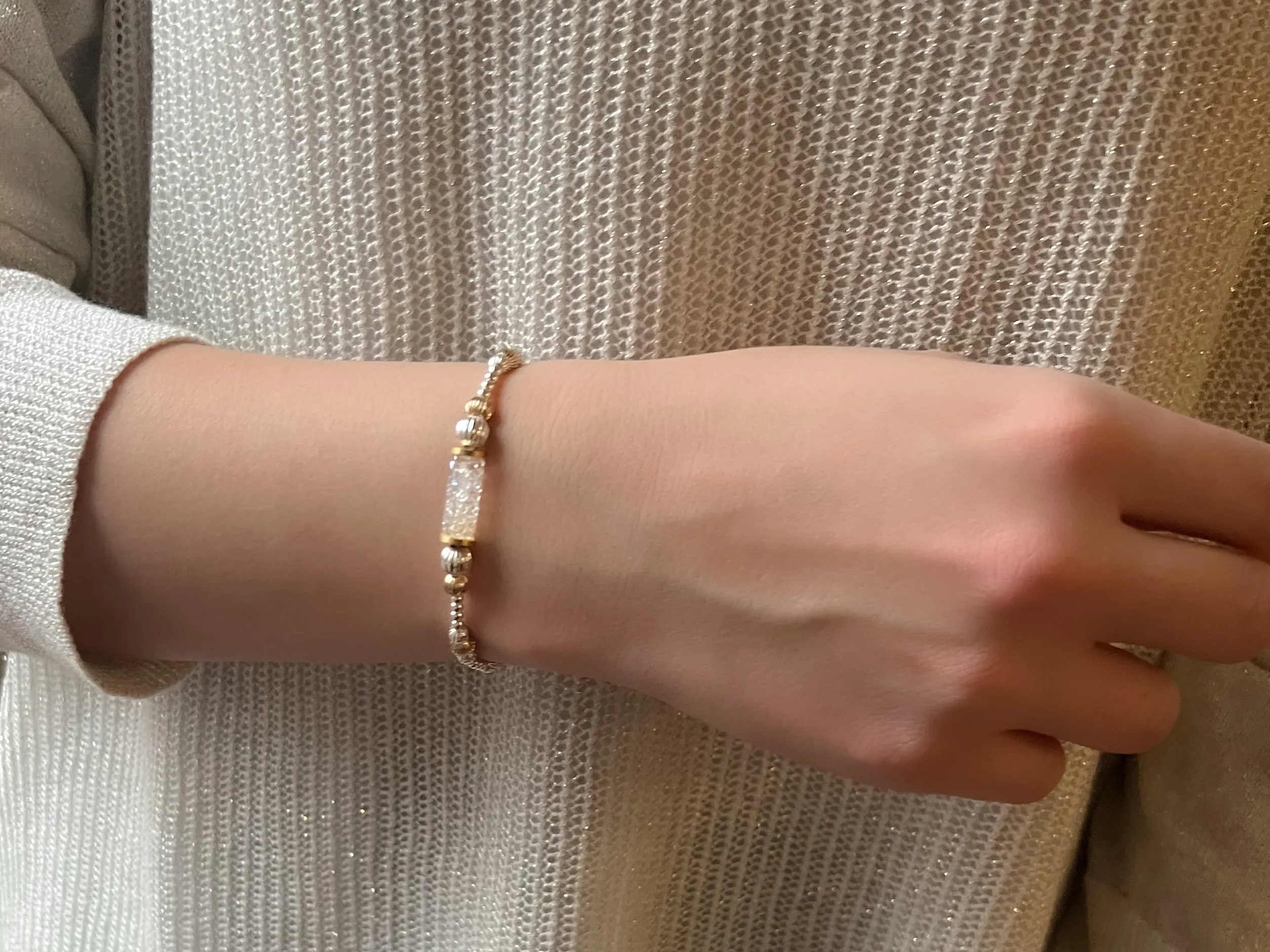 Crystal Bar Beaded Bracelet 15mm Moonlight