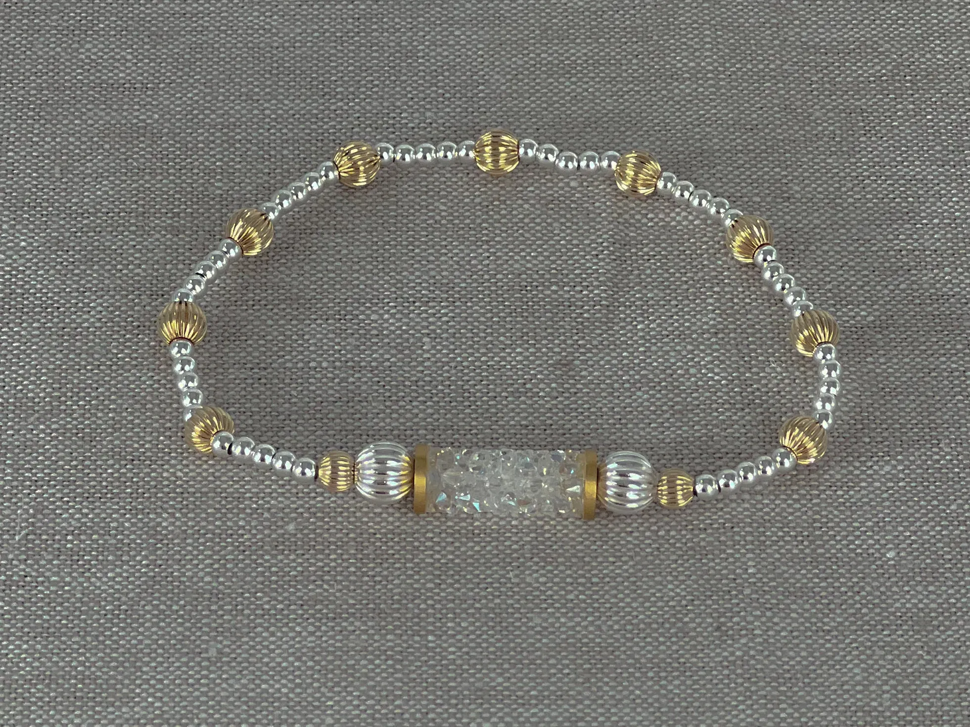 Crystal Bar Beaded Bracelet 15mm Moonlight