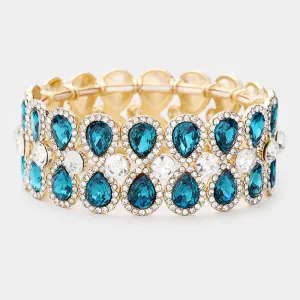 Crystal Teal Teardrop Stretch Pageant Bracelet | Prom Bracelet | 460685
