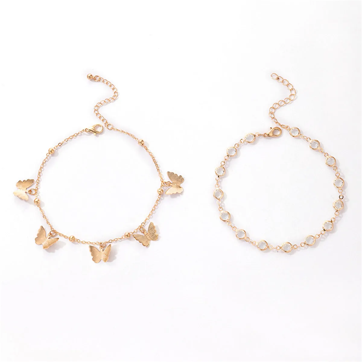 Cubic Zirconia & 18K Gold-Plated Butterfly Tassel Anklet Set
