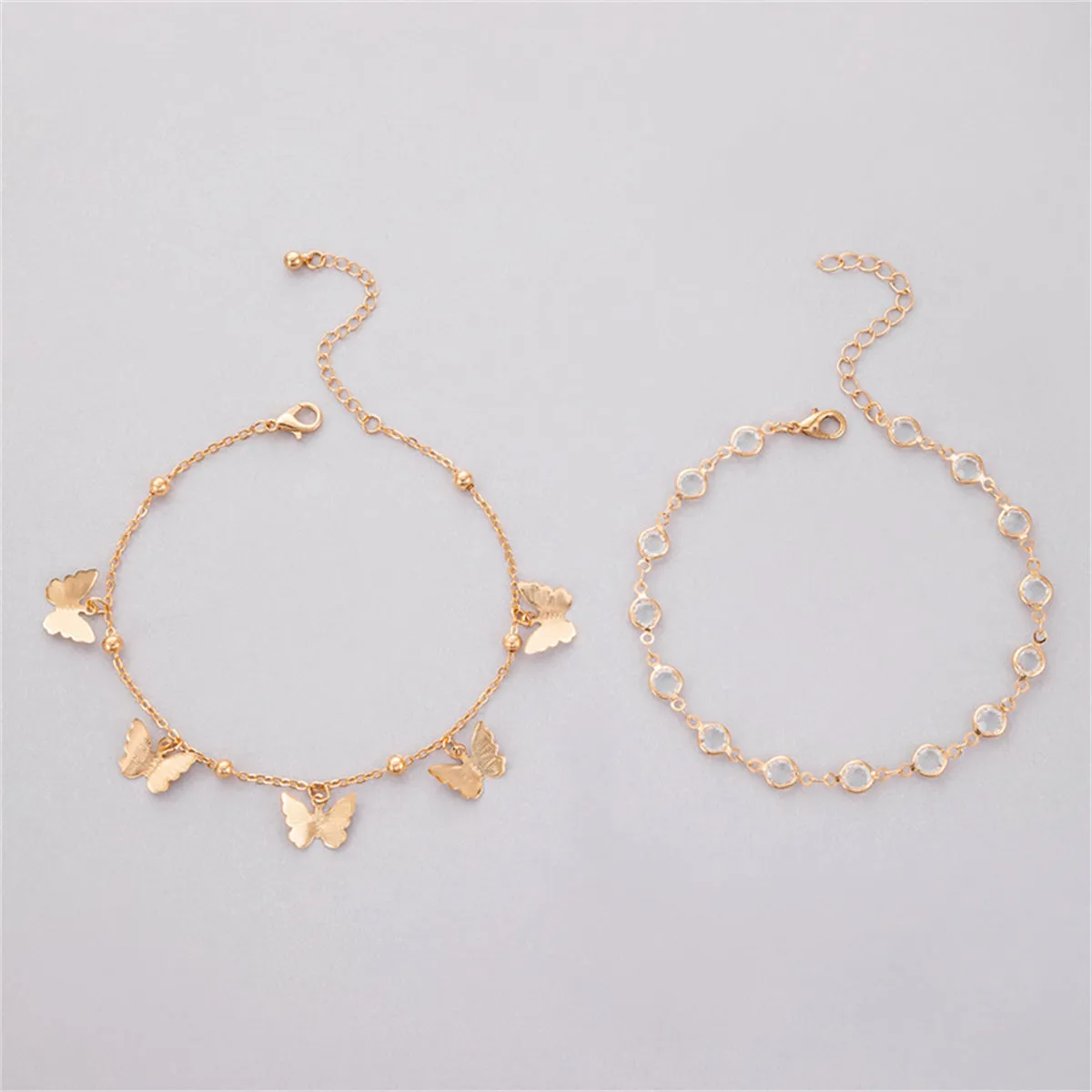 Cubic Zirconia & 18K Gold-Plated Butterfly Tassel Anklet Set