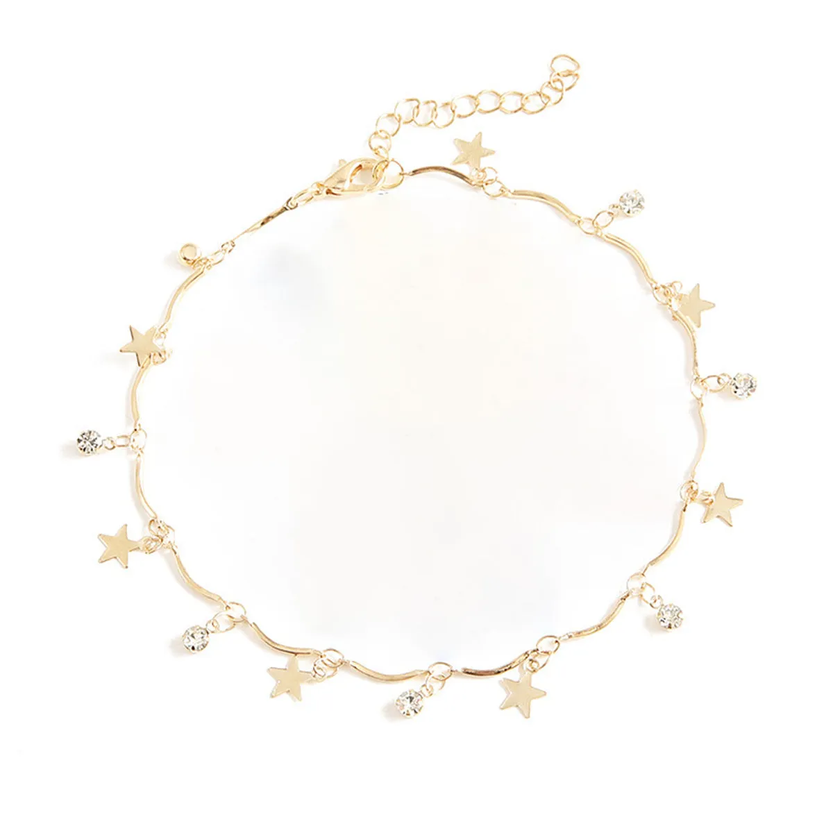 Cubic Zirconia & 18K Gold-Plated Star Charm Anklet