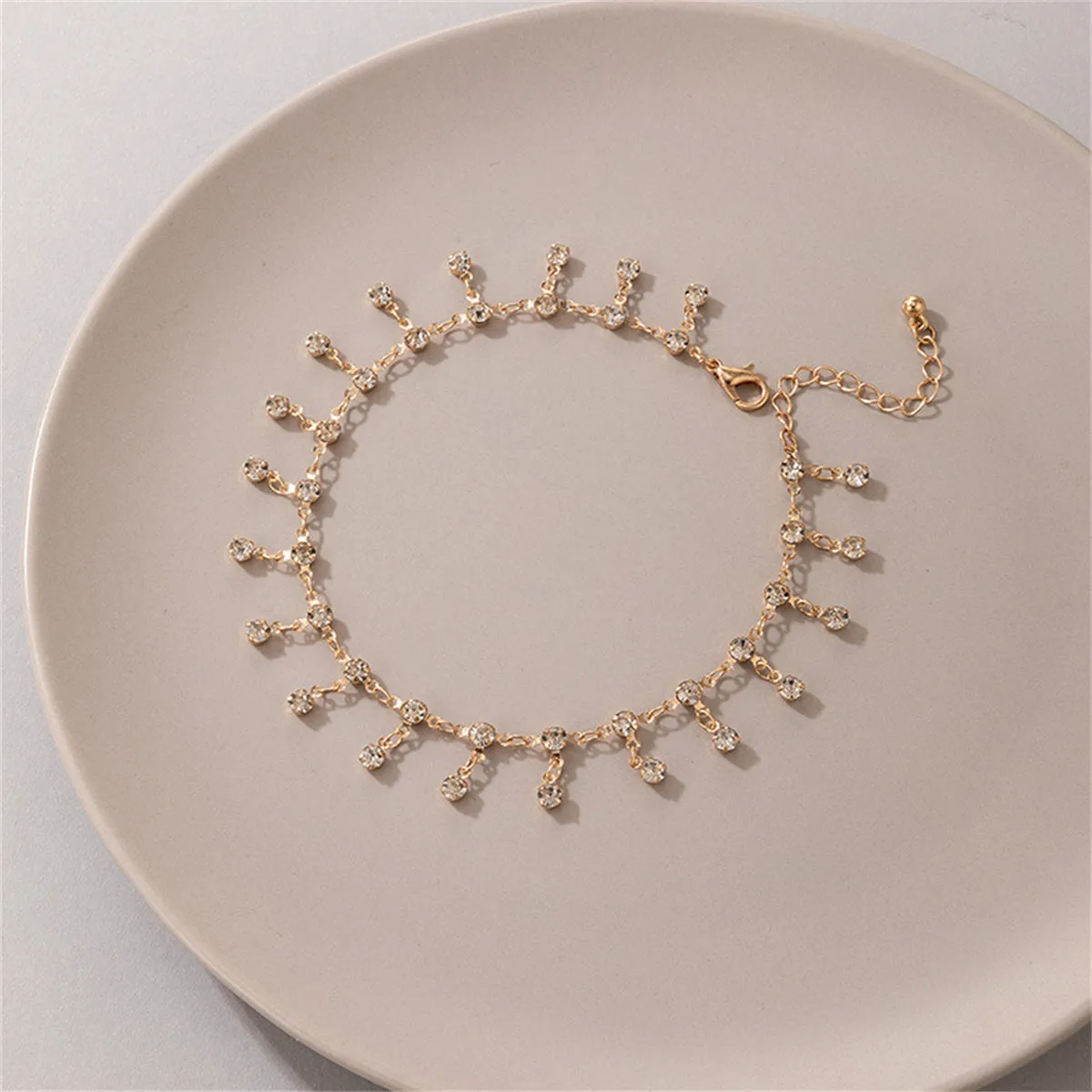 Cubic Zirconia & 18K Gold-Plated Tassel Anklet