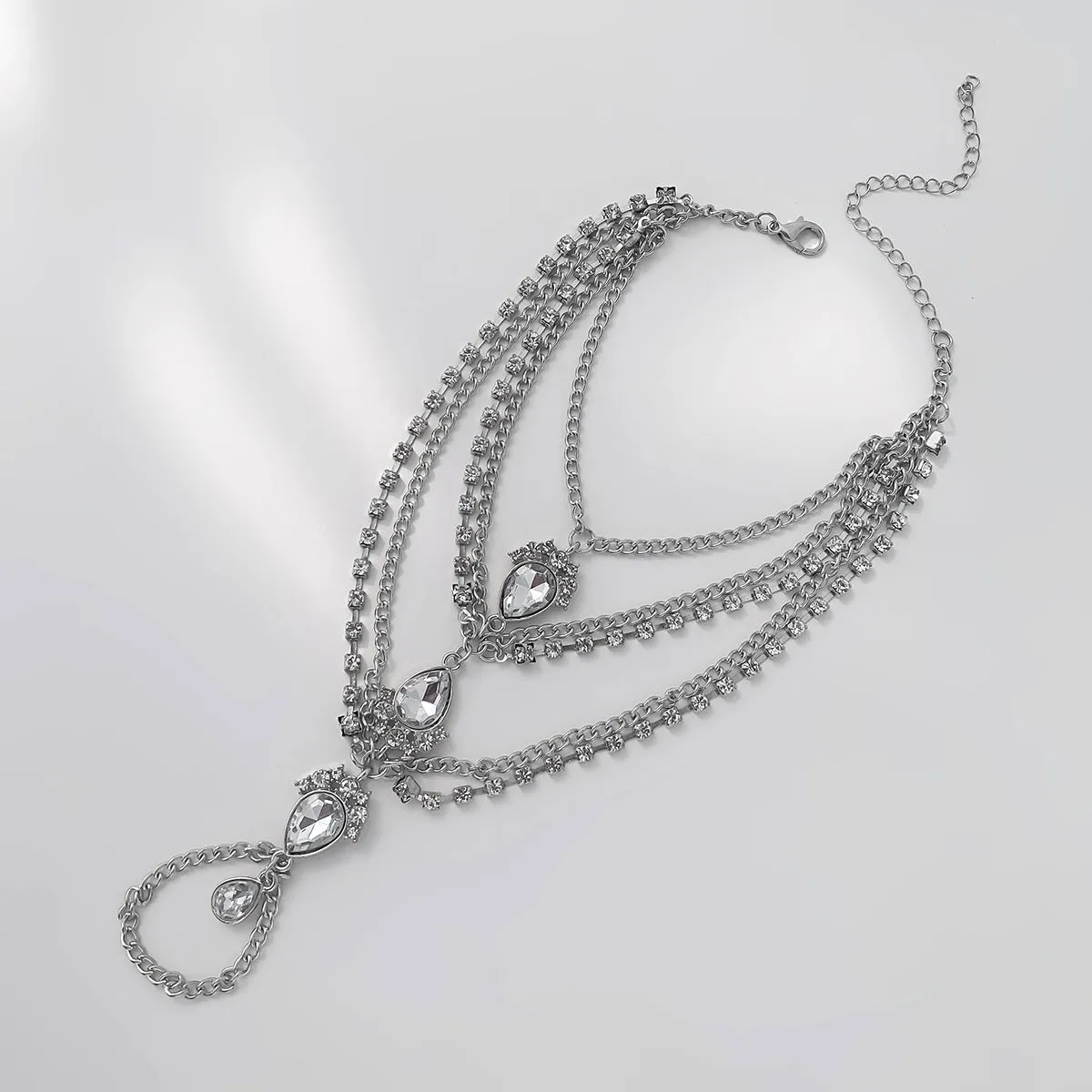 Cubic Zirconia & Crystal Silver-Plated Layered Toe Ring Anklet