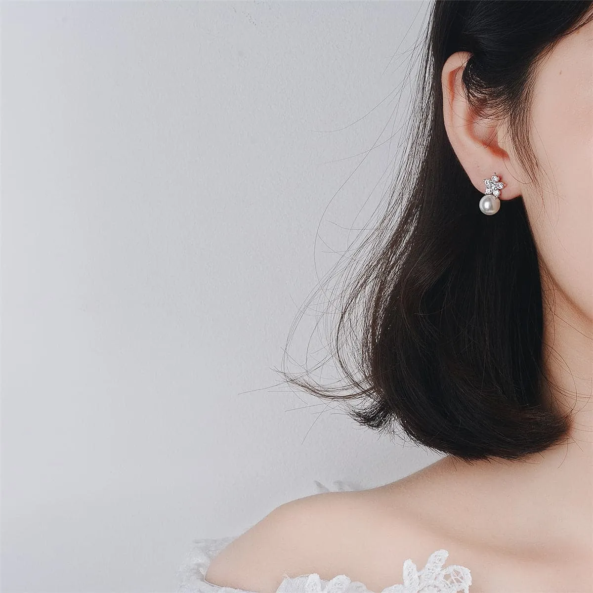 Cubic Zirconia & Pearl Plum Stud Earrings