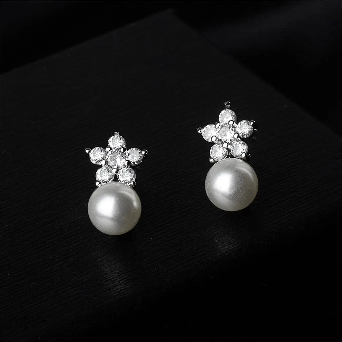 Cubic Zirconia & Pearl Plum Stud Earrings