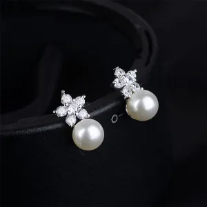 Cubic Zirconia & Pearl Plum Stud Earrings