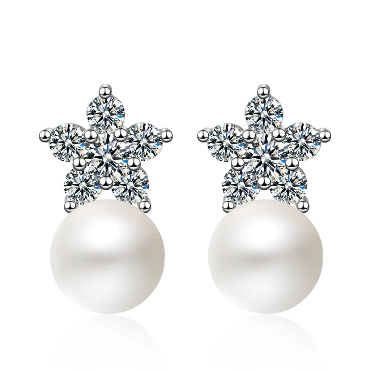 Cubic Zirconia & Pearl Plum Stud Earrings