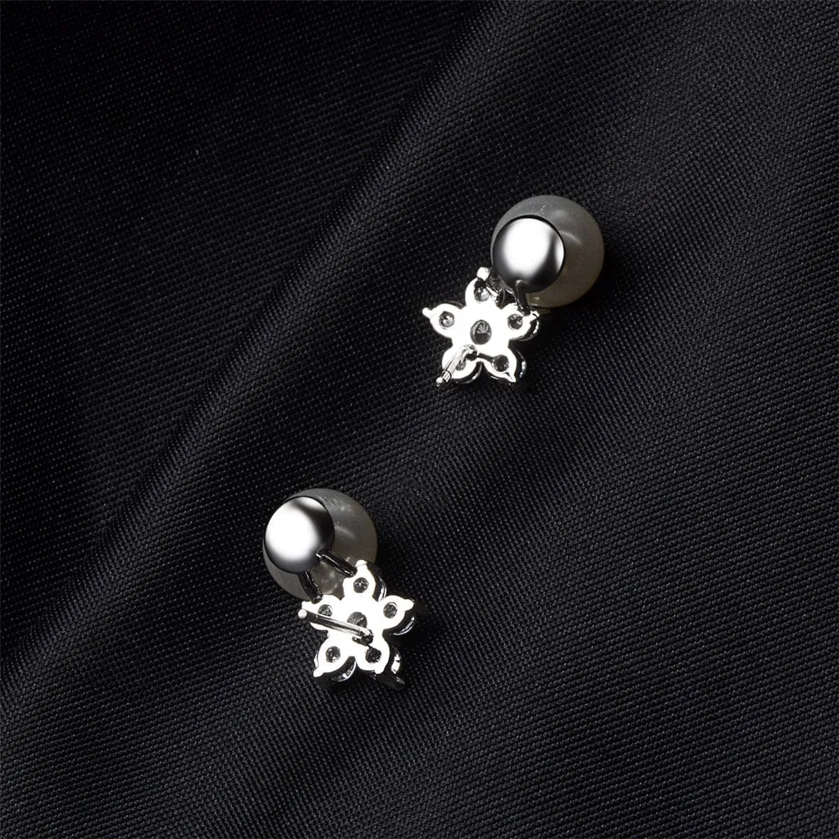 Cubic Zirconia & Pearl Plum Stud Earrings