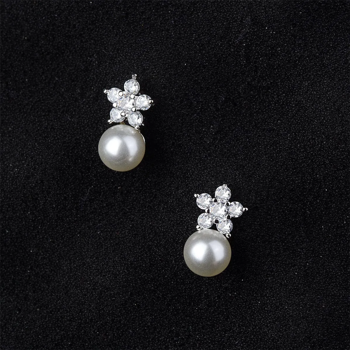 Cubic Zirconia & Pearl Plum Stud Earrings