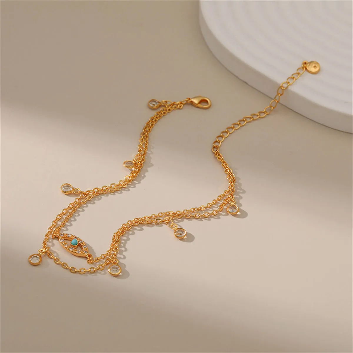 Cubic Zirconia & Resin 18K Gold-Plated Eye Layered Anklet