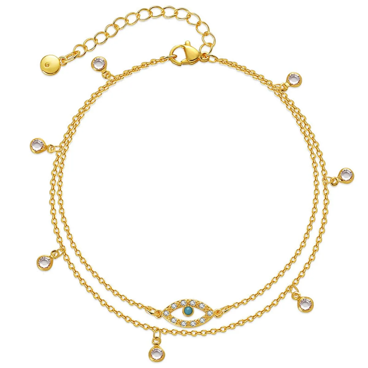 Cubic Zirconia & Resin 18K Gold-Plated Eye Layered Anklet
