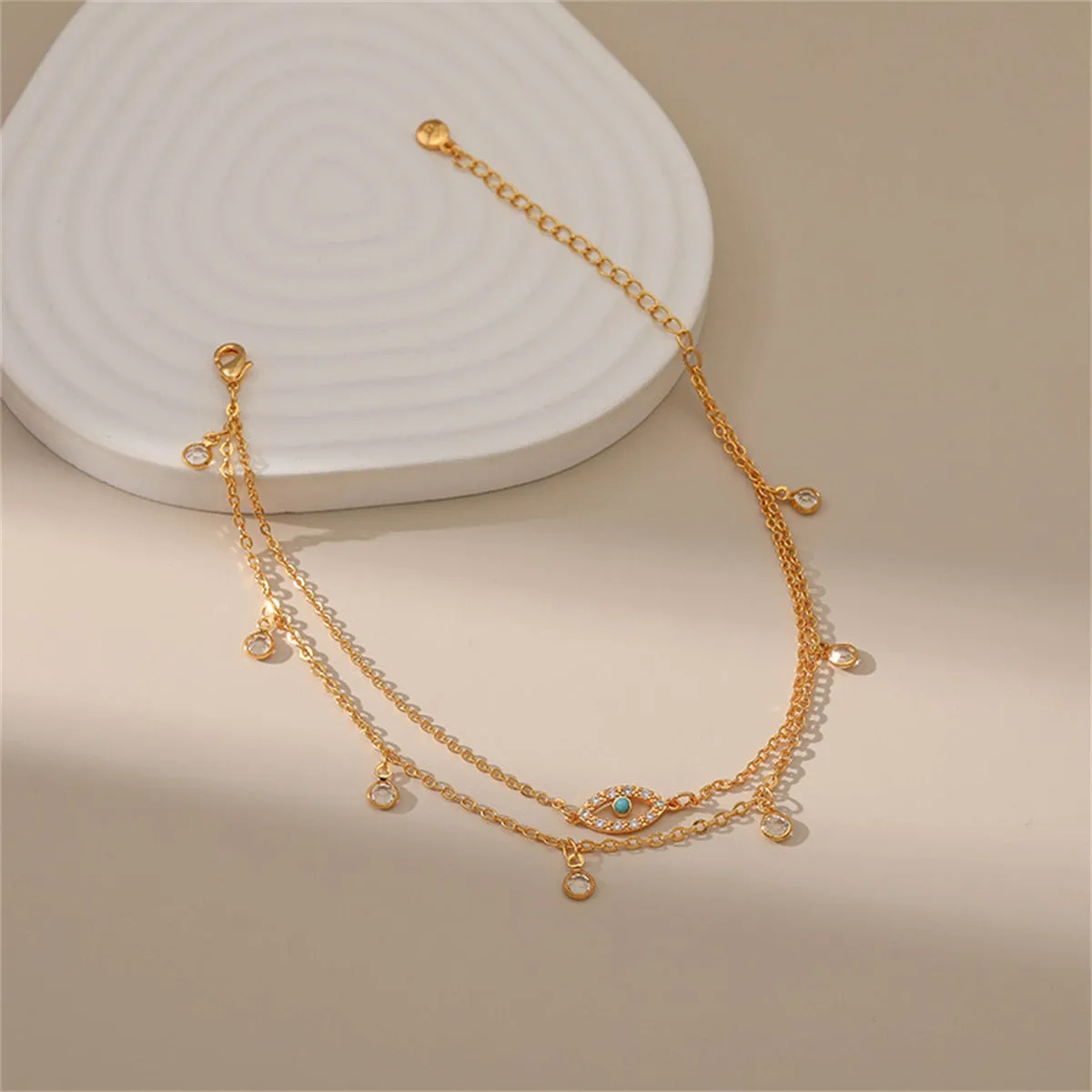 Cubic Zirconia & Resin 18K Gold-Plated Eye Layered Anklet