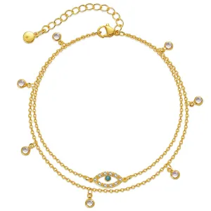 Cubic Zirconia & Resin 18K Gold-Plated Eye Layered Anklet