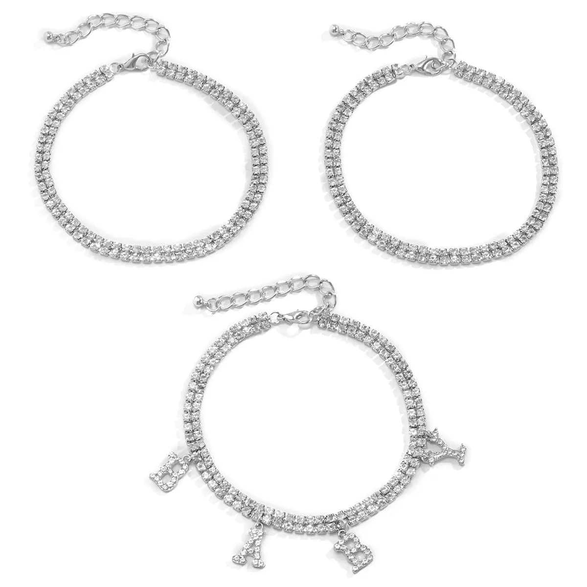 Cubic Zirconia & Silver-Plated 'Baby' Anklet Set