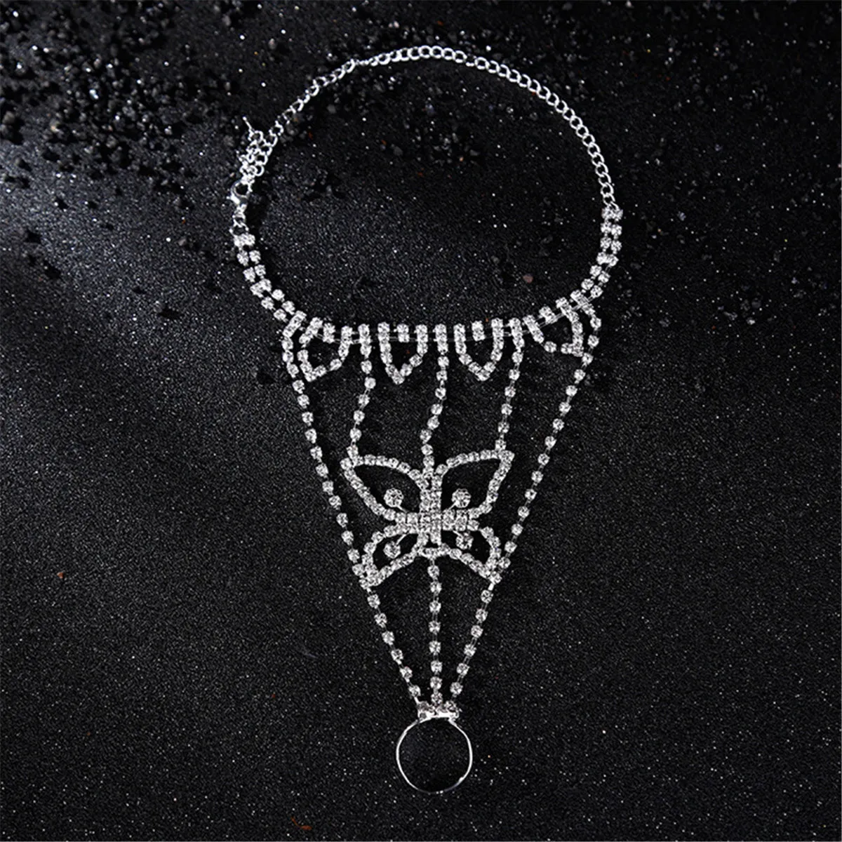 Cubic Zirconia & Silver-Plated Butterfly Anklet & Toe Ring Set
