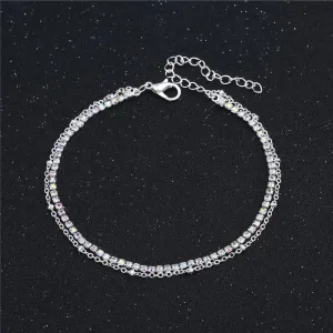 Cubic Zirconia & Silver-Plated Chain Layered Anklet