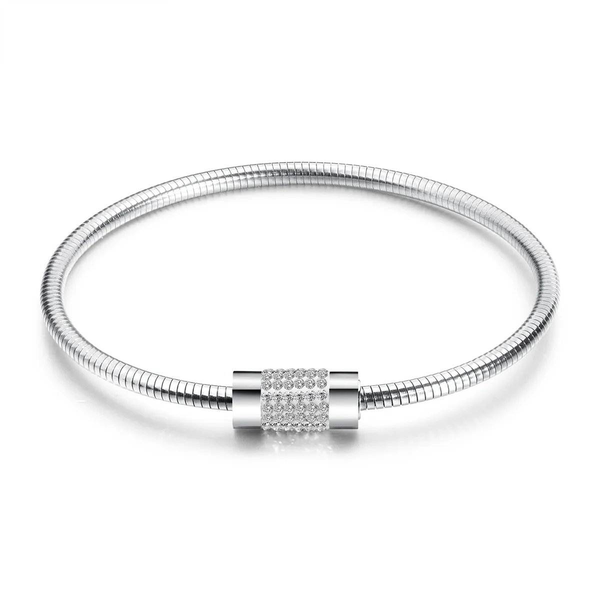 Cubic Zirconia & Silver-Plated Coil Bracelet