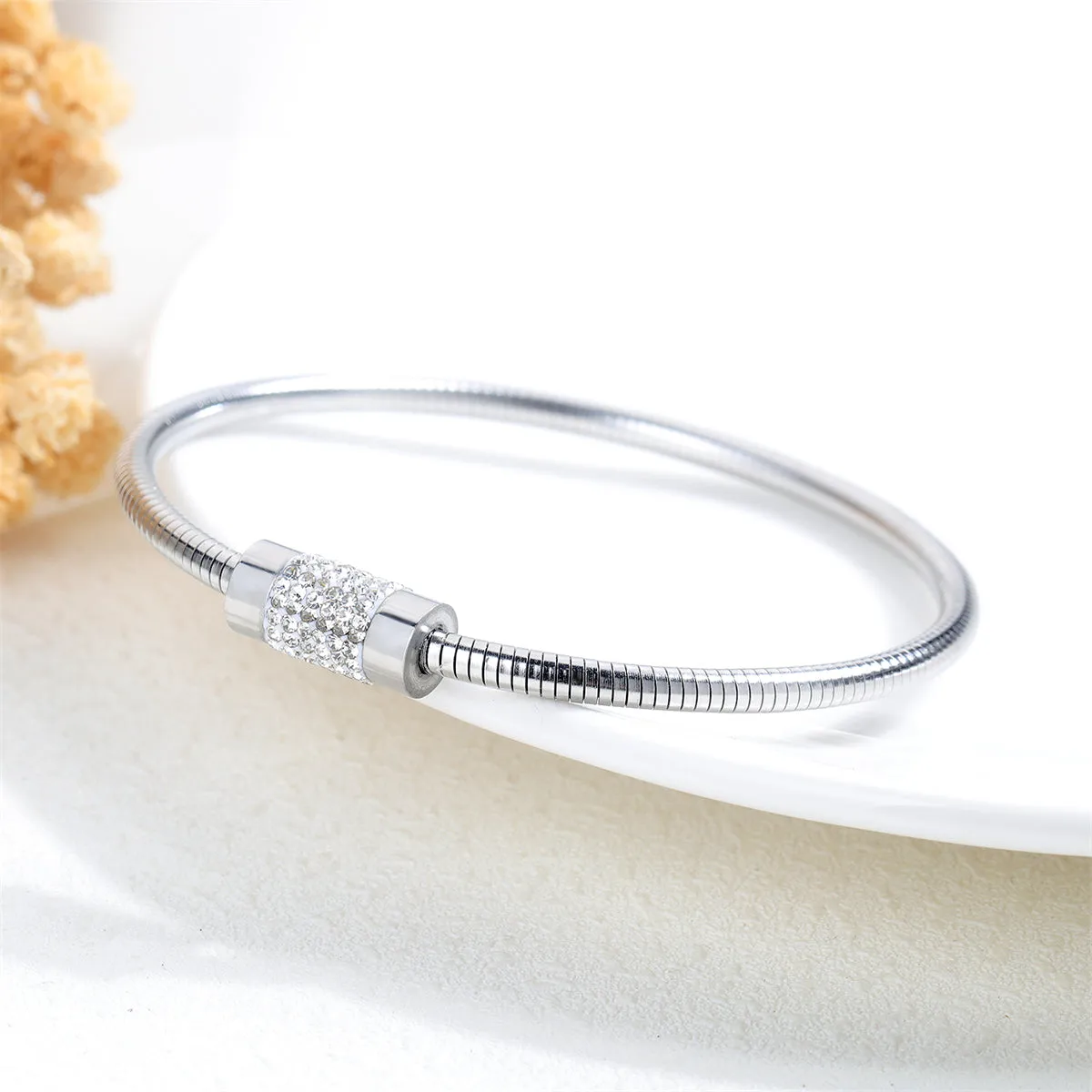 Cubic Zirconia & Silver-Plated Coil Bracelet