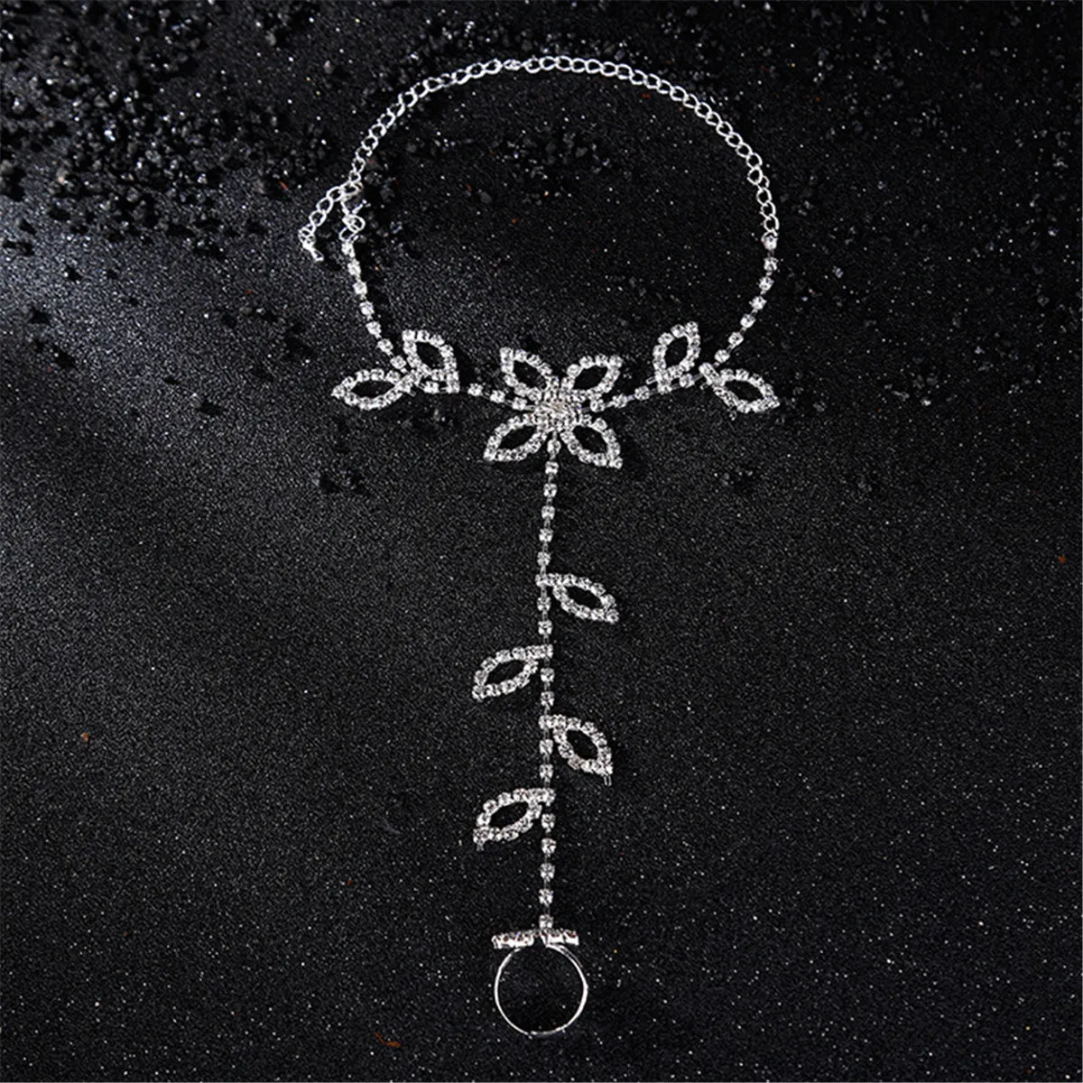 Cubic Zirconia Floral Leaves Anklet & Toe Ring Set