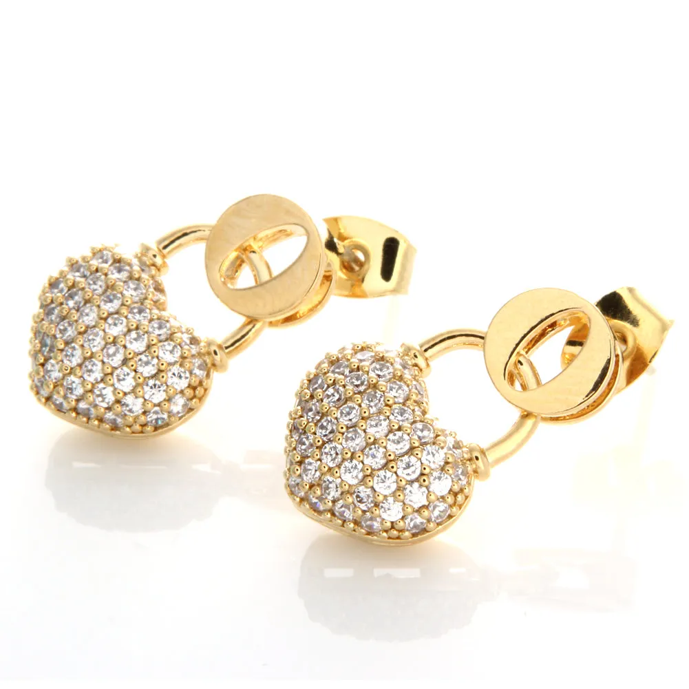 Cubic Zirconia Heart Lock Drop Earrings for